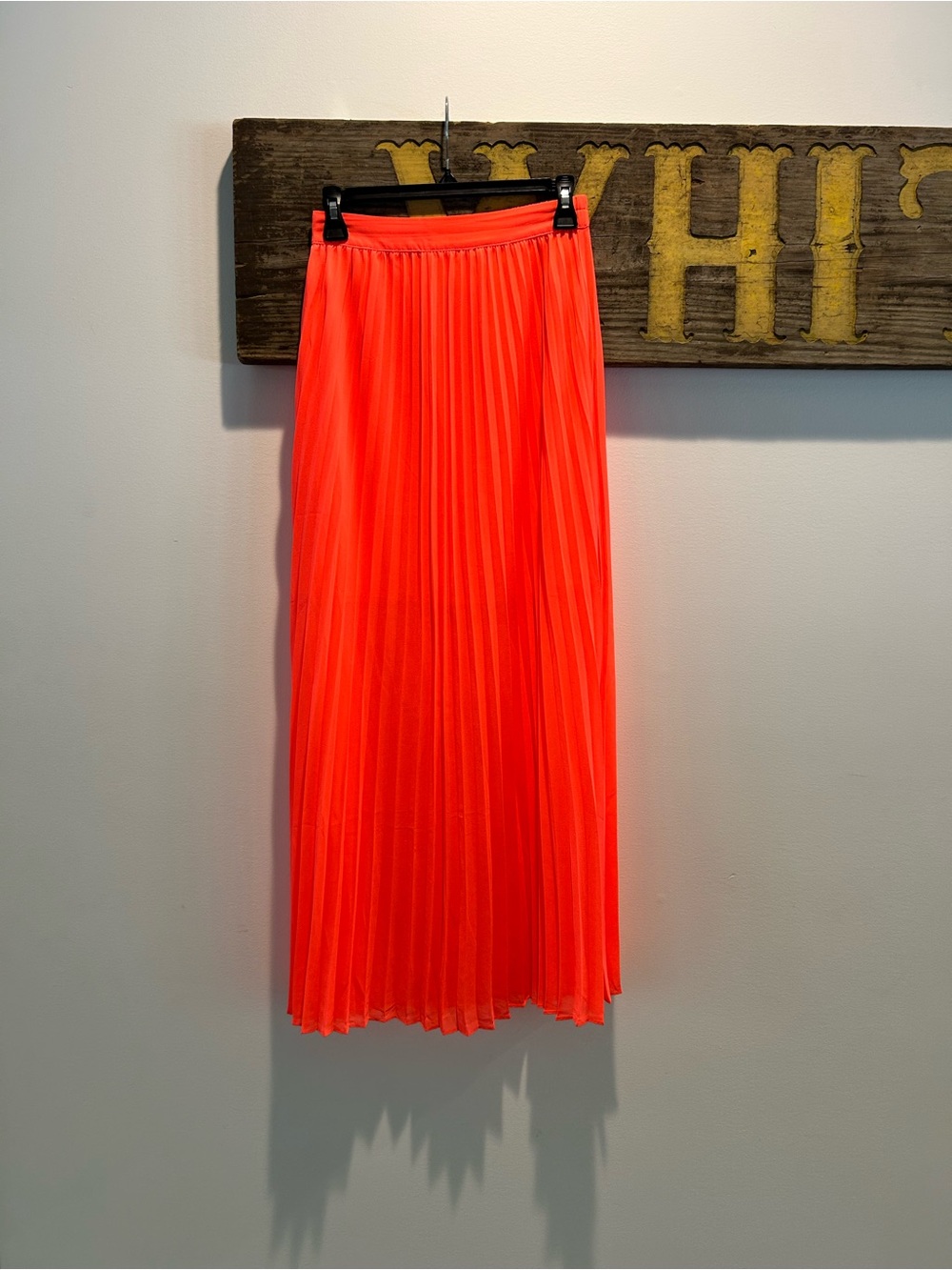 Skies Are Blue Neon Orange Pleated Maxi Skirt